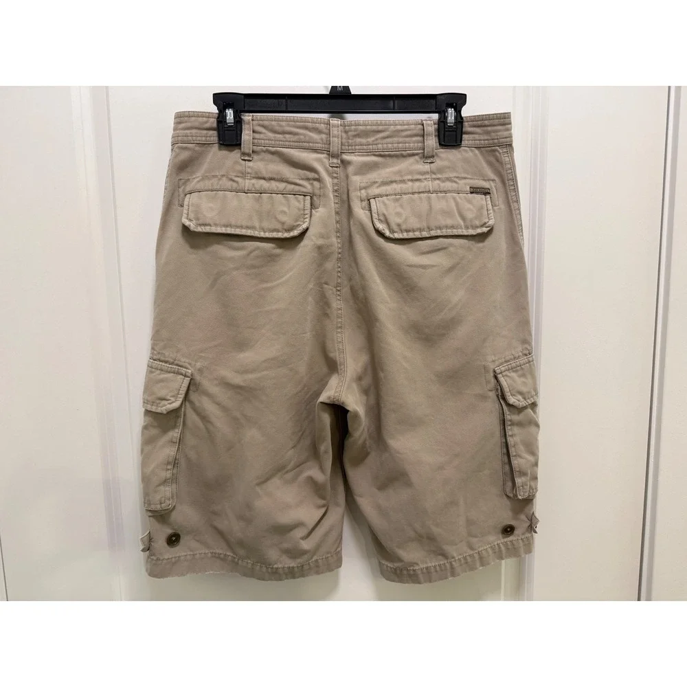 Alex Cannon Mens Khaki Cargo Shorts Size 32 Tan Cotton Twill Utility Pockets
